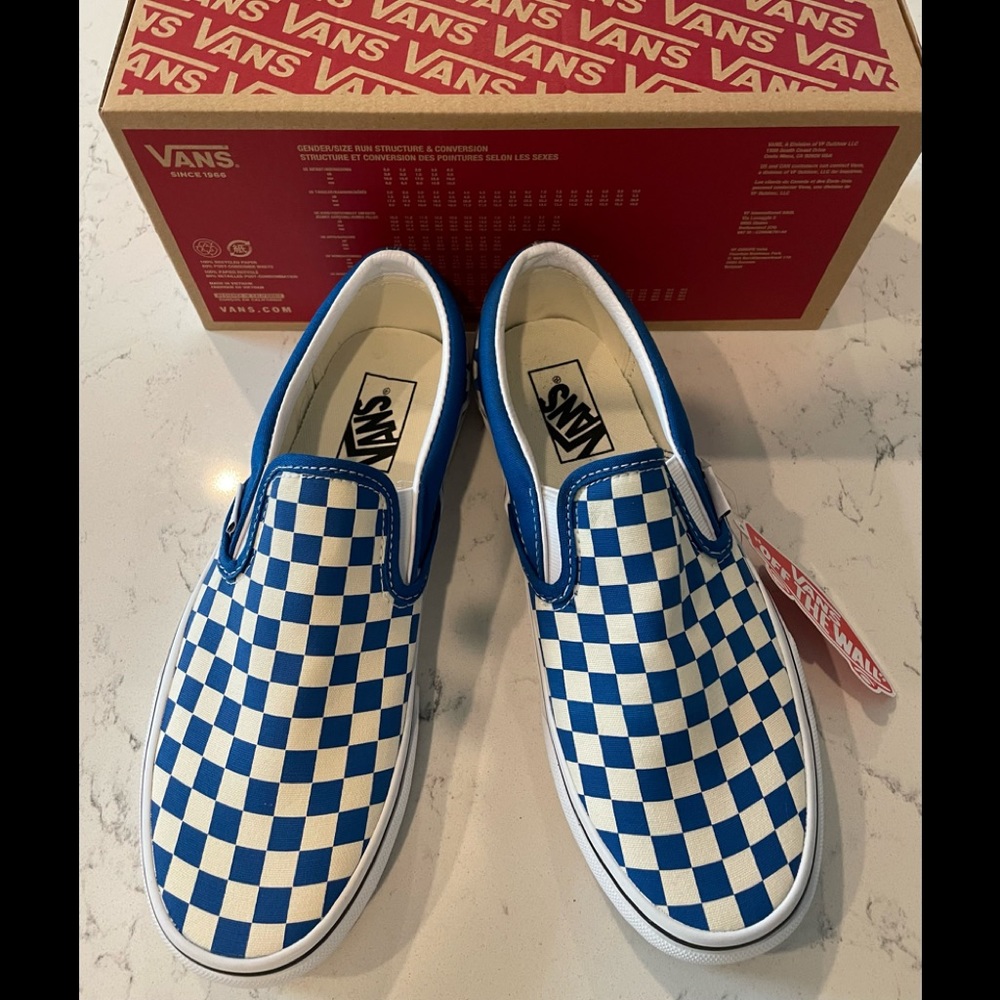 NWT Van’s Classic Checkered Canvas Slip-On Imperial Blue Men Sz 7 Women Sz 8.5